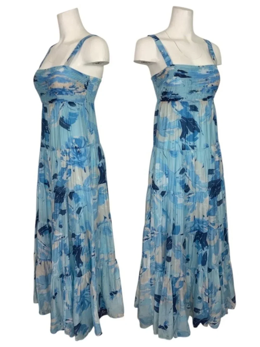 Abercrombie and Fitch Floral Tiered Maxi Dress SP Petite Blue ALTERED